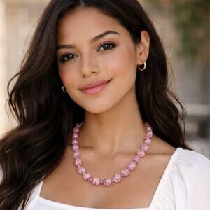 Vintage Pink Marbleized Bead Necklace Single Strand 26” Long – Hey Viv